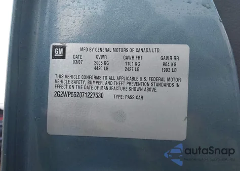 2007 Pontiac Grand Prix из США, поврежденный, VIN 2G2WP552071227530